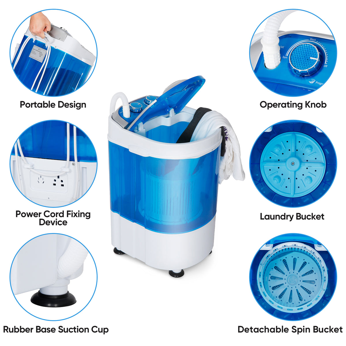 ZENY™ Mini Washer 5.7 lbs Capacity Portable Single Tub Compact Washing  Machine with Spin Cycle Basket and Drain Hose,RVs 110V